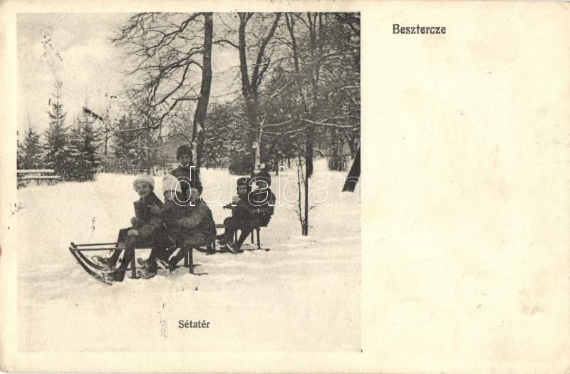 T2/T3 Beszterce, Bistritz, Bistrita; Sétatér Télen Szánkózókkal. Bartha M. Kiadása / Promenade In Winter With Sledding P - Non Classificati