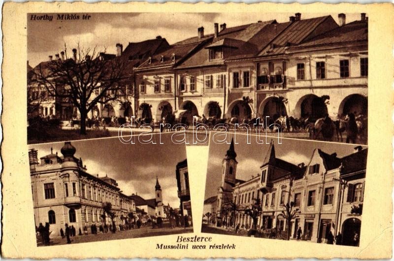 T2/T3 Beszterce, Bistritz, Bistrita; Mussolini Utca, Horthy Miklós Tér / Street, Square (EK) - Ohne Zuordnung