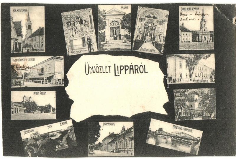 T4 Lippa, Lipova; József Főherceg Szálloda, Fő Erdőhivatal / Hotel. Forestry Office. Montage Postcard (vágott / Cut) - Ohne Zuordnung