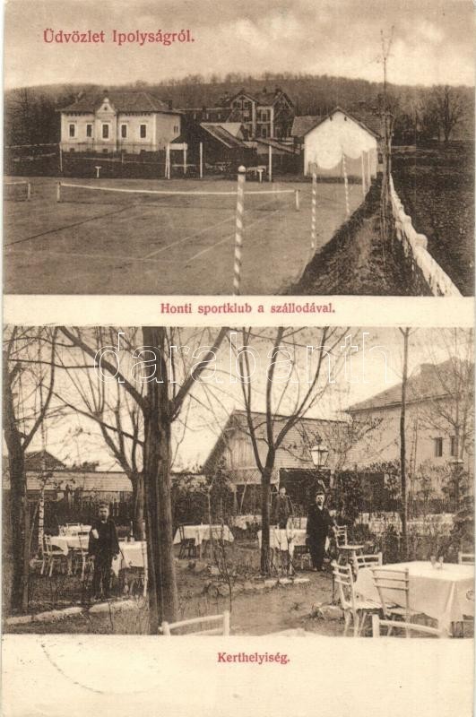 T2 Ipolyság, Sahy; Honti Sportklub és Szálloda, Teniszpálya, étterem Kerthelyiség / Sport Club And Hotel, Garden Of The  - Ohne Zuordnung