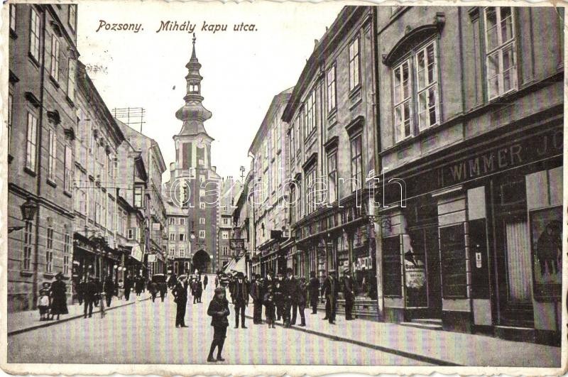 T2/T3 Pozsony, Pressburg, Bratislava; Mihály Kapu Utca, Wimmer József üzlete, Suchard Cacao Reklám / Street View With Sh - Ohne Zuordnung