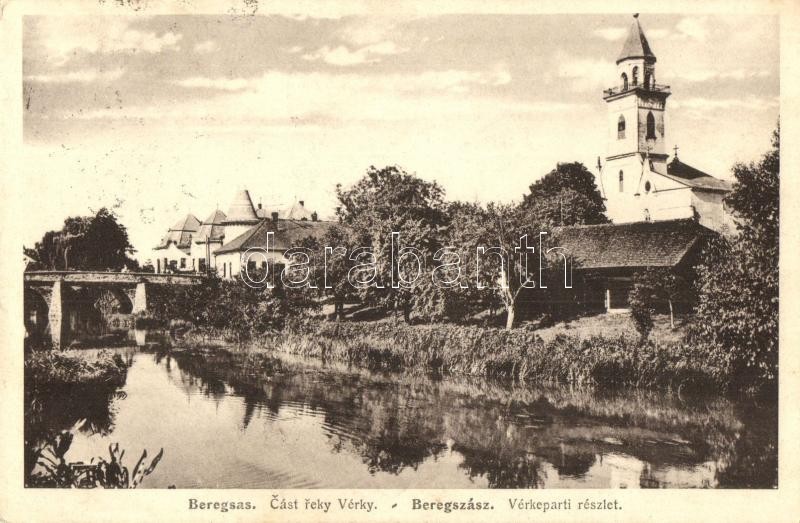 T2/T3 Beregszász, Berehovo; Cast Reky Vérky / Vérke-parti Részlet, Templom, Híd. Schönberger Kiadása / Riverside, Church - Non Classificati