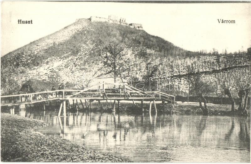 ** T1 Huszt, Chust; Várrom, Fahíd. Mandlovits Lipót Kiadása / Castle Ruins, Wooden Bridge - Ohne Zuordnung