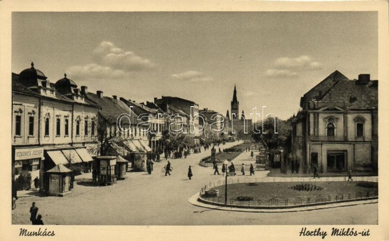 ** T1 Munkács, Mukacevo, Mukacheve; Horthy Miklós út, Iczkovics József üzlete / Street, Shop - Ohne Zuordnung