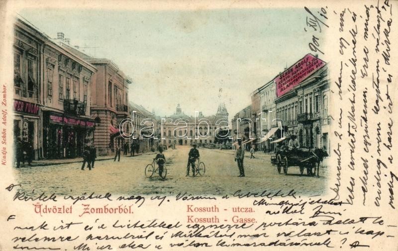 T3 Zombor, Sombor; Kossuth Utca, Schön Adolf Kereskedése, Kiadja Schön Adolf / Street (kis Szakadás / Small Tear) - Non Classificati