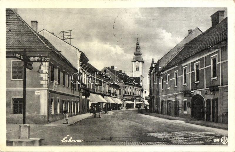 T2 Csáktornya, Cakovec; Utcakép, üzletek, Templom. Franjo Jagic Kiadása / Street View, Shops, Church + 1941 Csáktornya V - Non Classificati