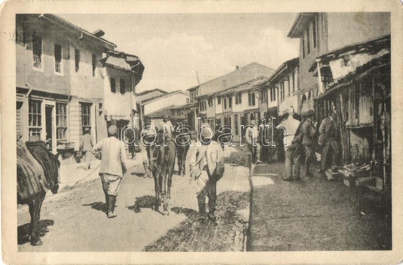 T2/T3 Shkoder, Shkodra, Skadar, Skodra; Kriegsleben Im Alten Bazar / WWI Street View, Shops + K.u.K. Husarenregiment Nr. - Ohne Zuordnung