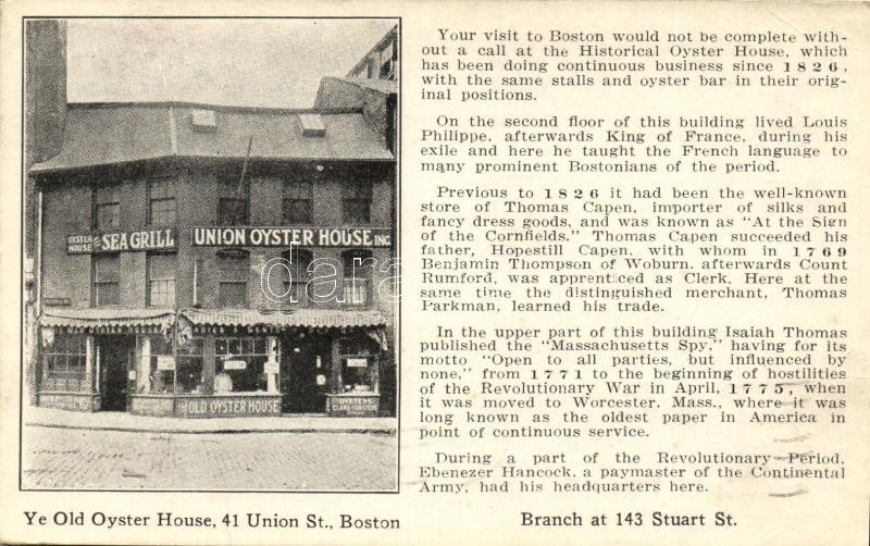 T2/T3 Boston, Massachusetts; Union Street, Old Oyster House, Advertisment - Ohne Zuordnung