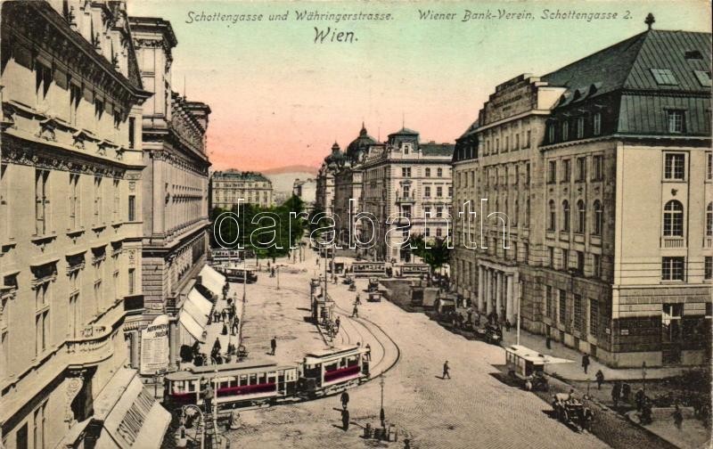 T2 Vienna, Wien I. Schottengasse, Währingerstrasse, Wiener Bank-Verein / Streets, Bank, Trams, Mitzko's Restaurant - Ohne Zuordnung