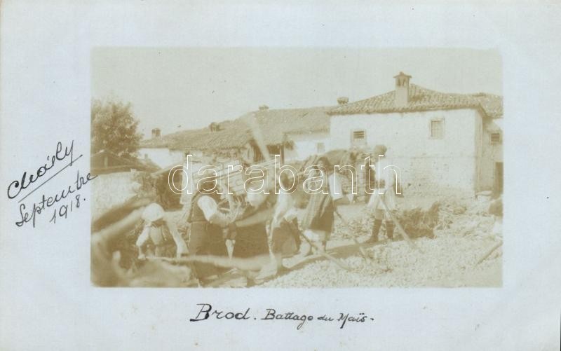 * T2 1918 Makedonski Brod, Brod; Battage Du Mais / Threshing, Photo - Ohne Zuordnung