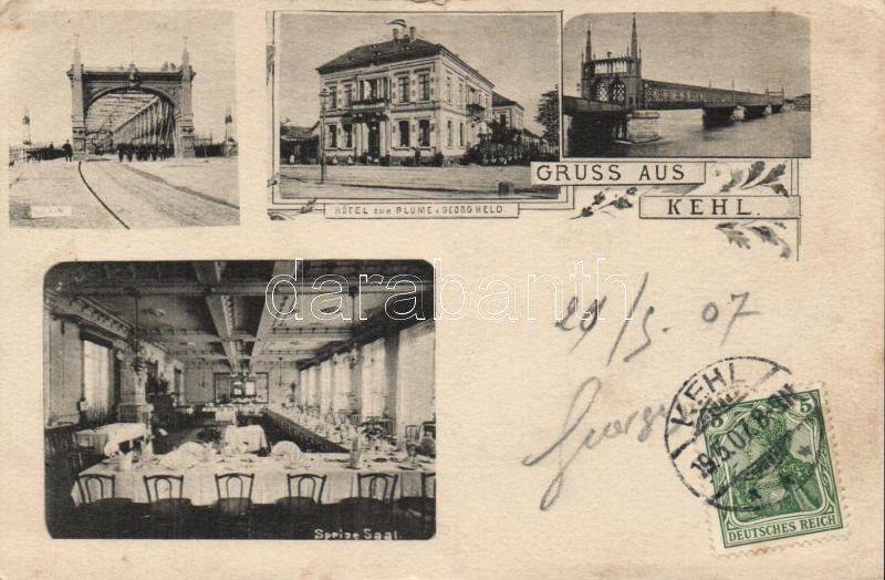 T3 Kehl, Hotel Zur Blume V. Georg Held / Hotel, Bridge, Dining Room, Interior, Floral TCV Card (kis Szakadás / Small Tea - Ohne Zuordnung