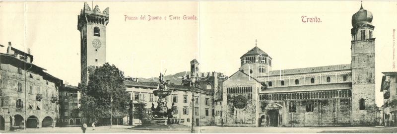 T3 1898 Trento, Trient (Südtirol); Piazza Del Duomo E Torre Grande / Cathedral Square, Tower, Fountain. Panoramacard (fa - Ohne Zuordnung