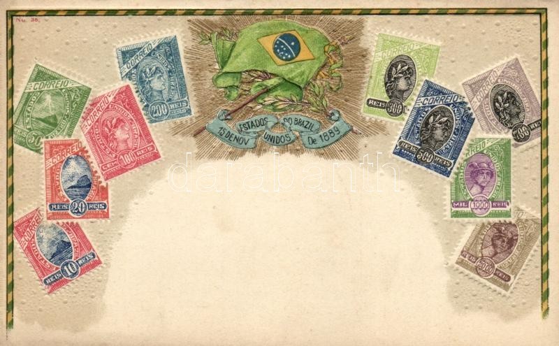 ** T4 Estados Unidos Do Brasil / United States Of Brazil, Set Of Stamps, Flag; Ottmar Zieher D.R.G.M. 222744. No. 38. Em - Ohne Zuordnung