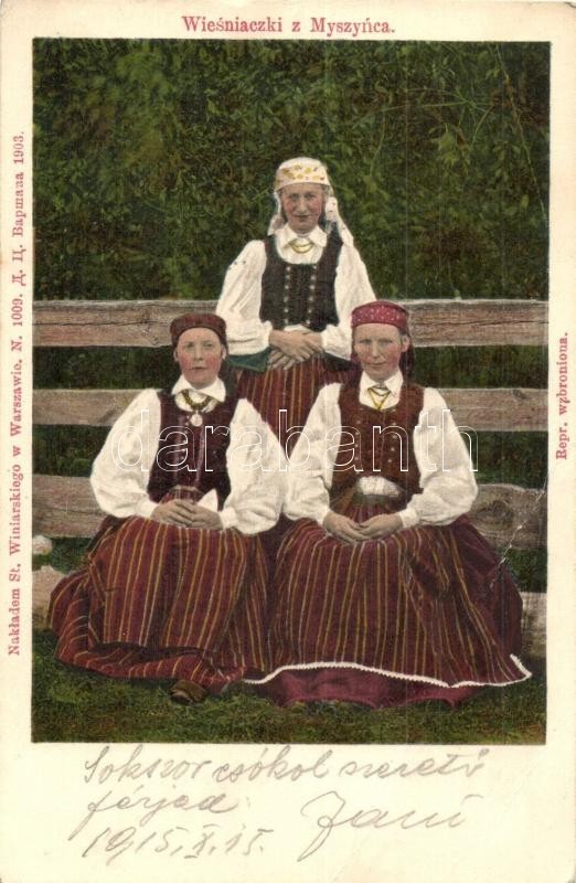 T3 Wiesniaczki Z Myszynca / Villagers From Myszyniec, Polish Folklore + 'K.u.K. Bahnhofkommando In Cholm' Stamp On The B - Ohne Zuordnung
