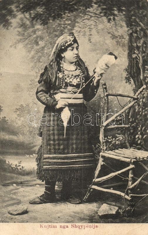 ** T2/T3 Kujtim Nga Shqypenia / Albanian Folklore, Spinning Woman, Weaving (EK) - Ohne Zuordnung