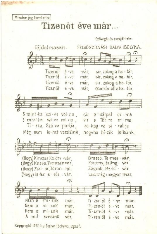 ** T2 1935 Tizenöt éve Már... Felsőszilvási Balya Ibolyka / Hungarian Irredenta Music Sheet - Ohne Zuordnung