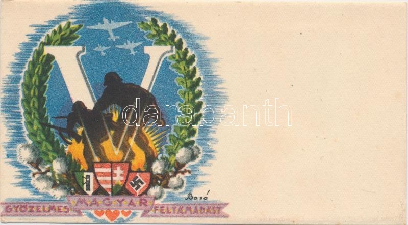 * T2 Népies Irredenta Lap Horogkeresztes Német és Fasiszta Olasz Címerrel / Irredenta Card With National Socialist Flags - Ohne Zuordnung