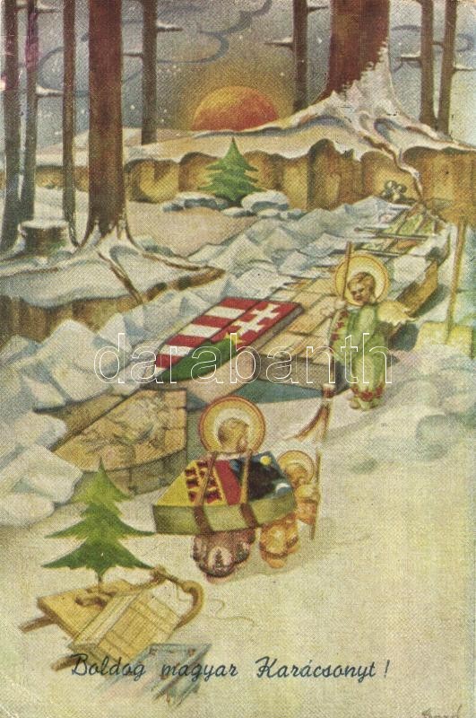 T2/T3 Boldog Magyar Karácsonyt! / Hungarian Irredenta Christmas Greeting Art Postcard S: Bozó  (EK) - Ohne Zuordnung