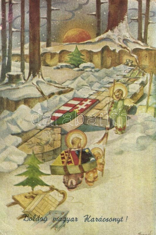 T2/T3 Boldog Magyar Karácsonyt! / Hungarian Irredenta Christmas Greeting Art Postcard S: Bozó  (EK) - Unclassified