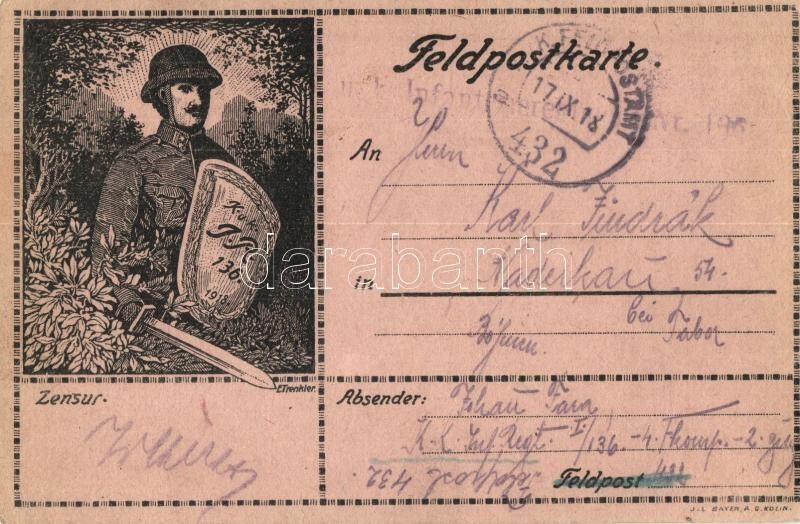 T2/T3 1918 A Cs. és Kir. 136. Gyalogezred Művészlapja / WWI K.u.K. I.R. 136. S: E. Trenkler  (EK) - Ohne Zuordnung