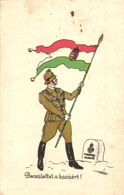 T2/T3 Becsülettel A Hazáért / WWII Hungarian Military Patrioitc Propaganda Card, Artist Signed (EK) - Ohne Zuordnung