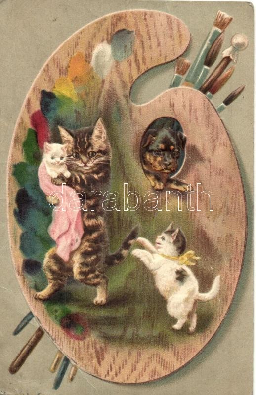 * T3 Cats, Painters Palette. Emb. Litho  (Rb) - Ohne Zuordnung