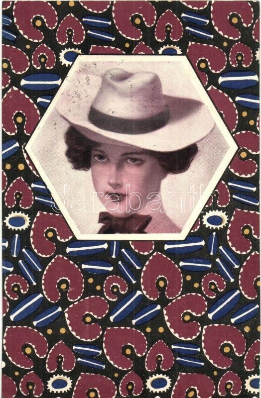 T2 Art Nouveau Lady. Stoff-Reproduktion, B.K.W.I. Serie P. Wiener Werkstätte, Stoffmuster-Entwurf Von W. Jonas - Ohne Zuordnung