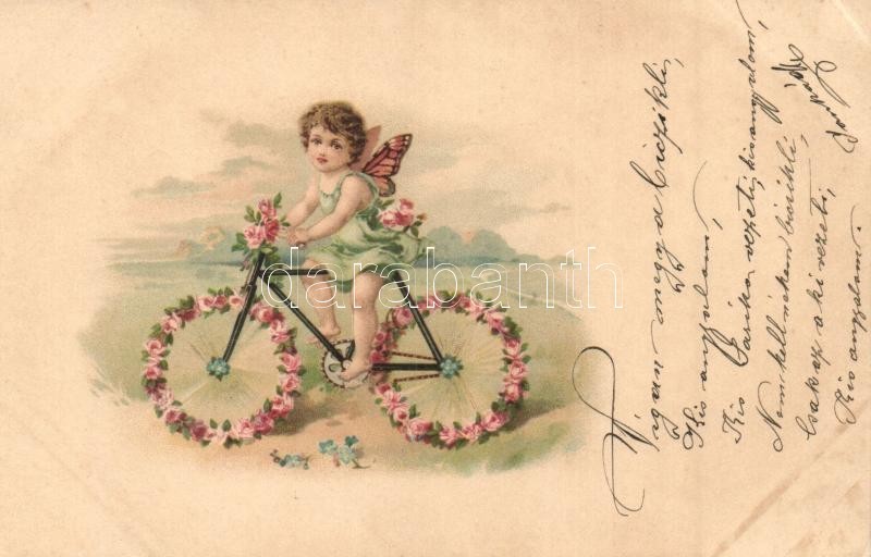 * T2/T3 Angel On Bicycle, Greeting Card, Litho (EK) - Ohne Zuordnung