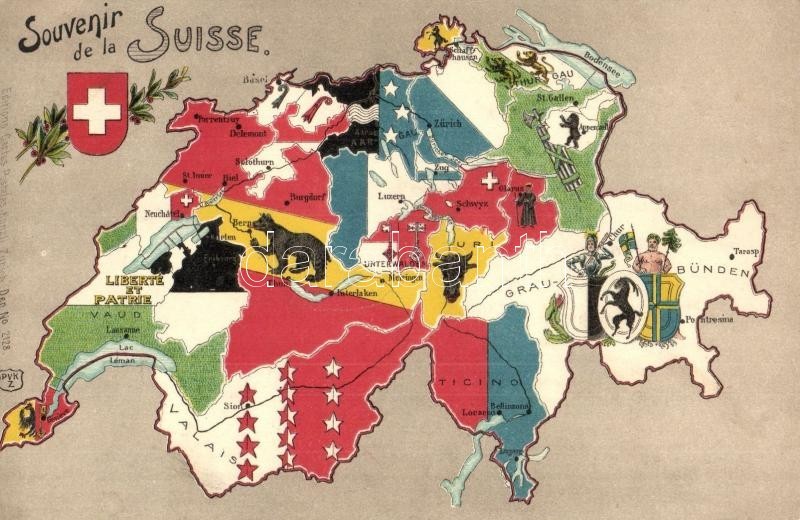 ** T2 Souvenir De La Suisse / Map Of Switzerland. Cartes Postales Künzli No. 2128. - Non Classificati