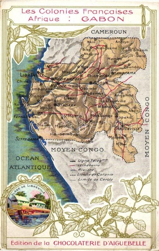 ** T2/T3 Les Colonies Francaises Afrique: Gabon Map; Chocolaterie D'Aiguebelle, Libreville, Art Nouveau Litho (non PC) ( - Non Classificati