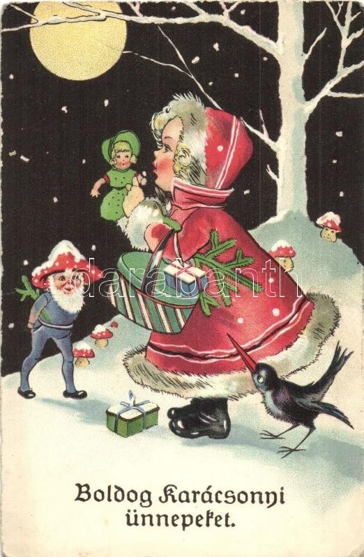 * T2/T3 Boldog Karácsonyi Ünnepeket! / Christmas With Mushroom Dwarf. Erika Nr. 6072. Litho (EK) - Ohne Zuordnung