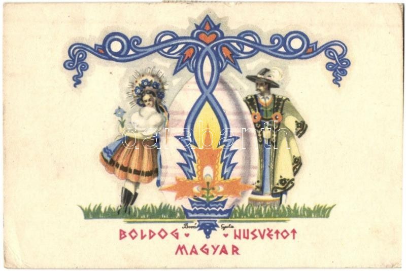 T3 Boldog Magyar Húsvétot / Hungarian Easter Greeting Card, Folklore S: Bozó Gyula (kis Szakadás / Small Tear) - Ohne Zuordnung