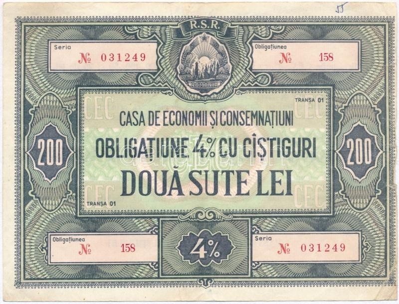 Románia ~1960-1980. 'Casa De Economi Si Consemnatiuni' 4%-os Kölcsön Kötvénye 200L-ről T:III
 Romania ~1960-1980. 'Casa  - Ohne Zuordnung