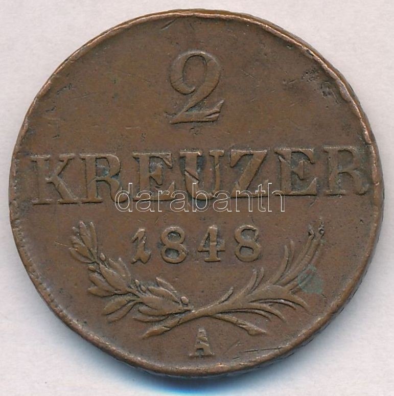 Ausztria 1848A 2kr Cu T:2 Ph., Karc
Austria 1848A 2 Kreuzer Cu C:XF Edge Error, Scratch 
Krause KM#2188 - Ohne Zuordnung