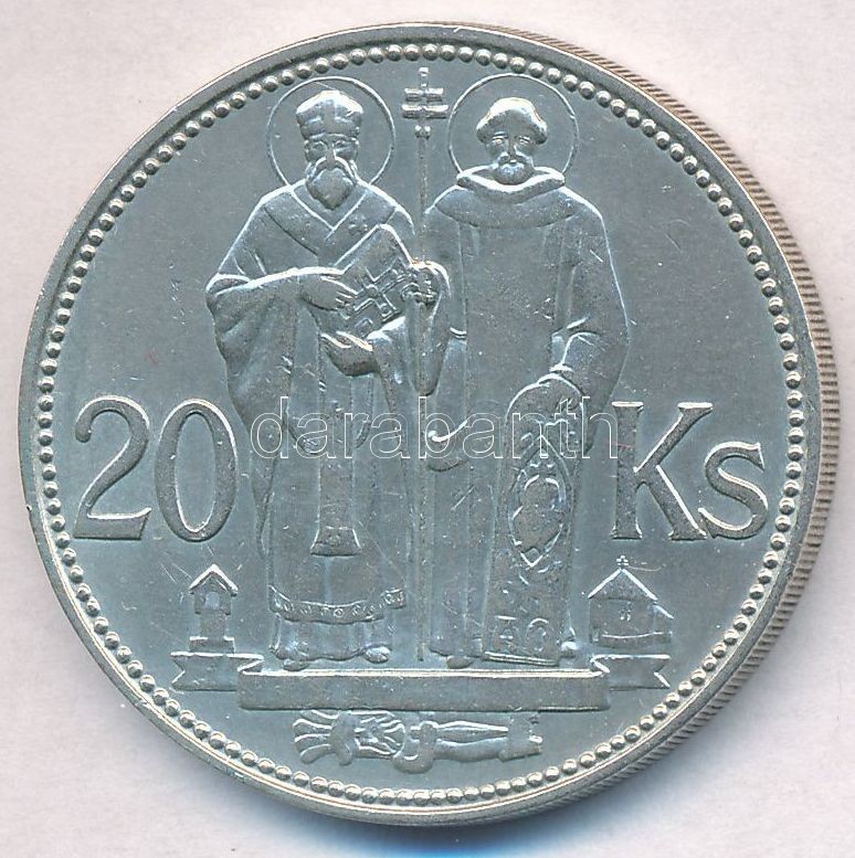 Szlovákia 1941. 20K Ag 'Cirill és Metód' T:1-,2 
Slovakia 1941. 20 Korun Ag 'St. Kyrill And St. Methodius' C:AU,XF Kraus - Ohne Zuordnung