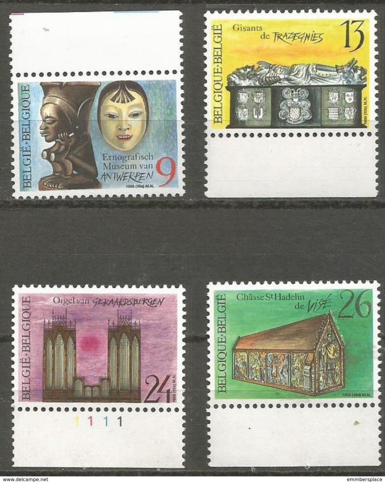 Belgium - 1988 Artifacts Set Of 4  MNH **    Sc 1297-00 - Unused Stamps