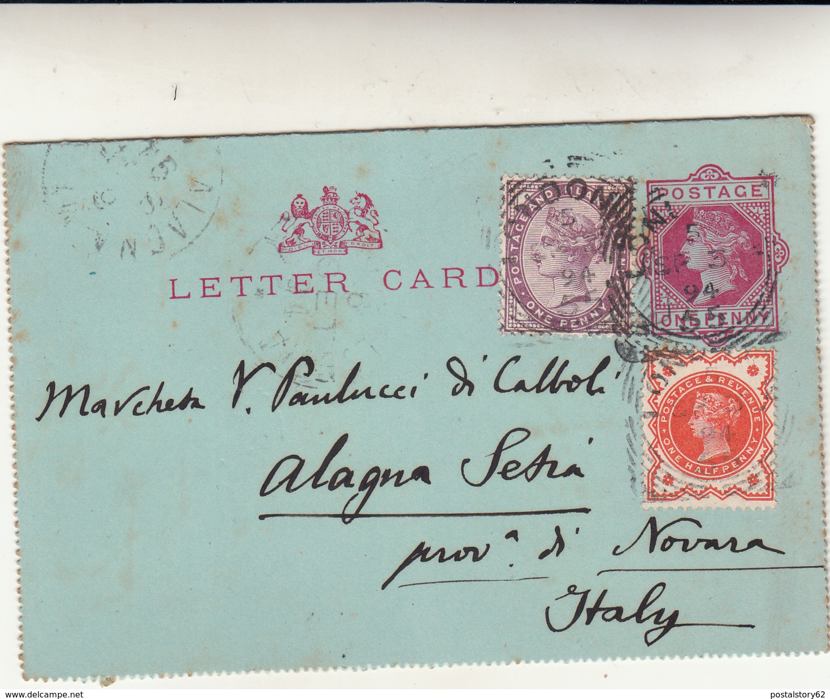 London To Alagna Valsesia Su Letter Card Intero Postale 1894 - Storia Postale