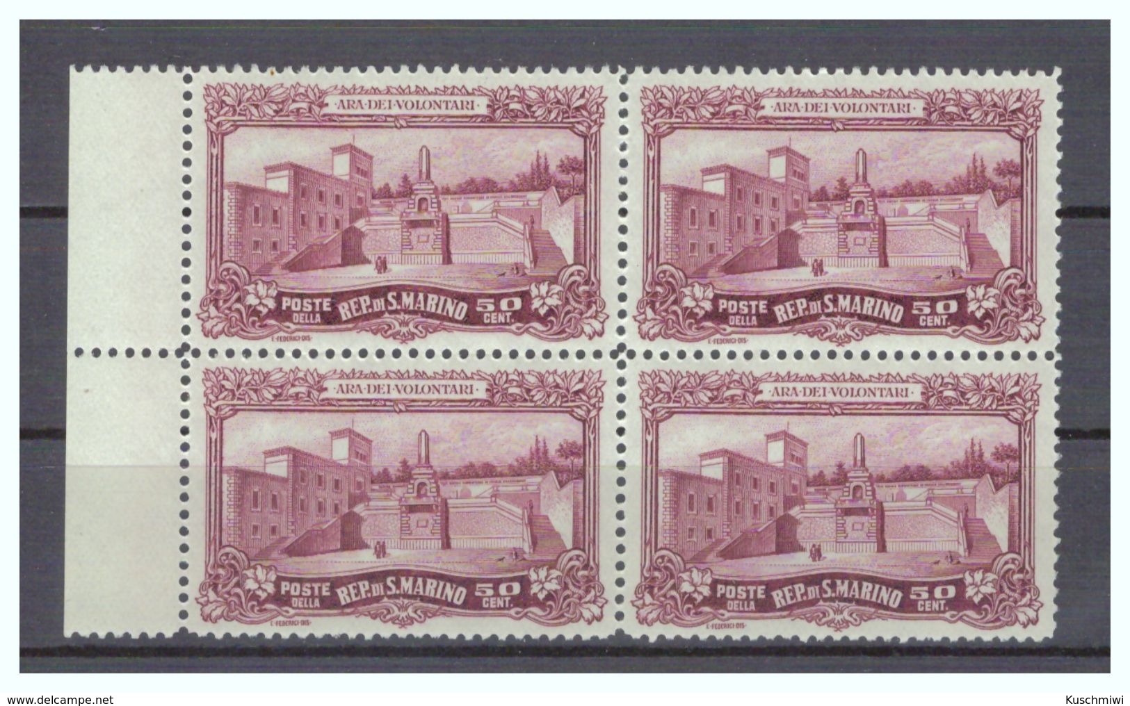 San Marino, Mi.-Nr. 138 Rand-Viererblock, **, 1927 San Francesco Sassone - Denkmäler