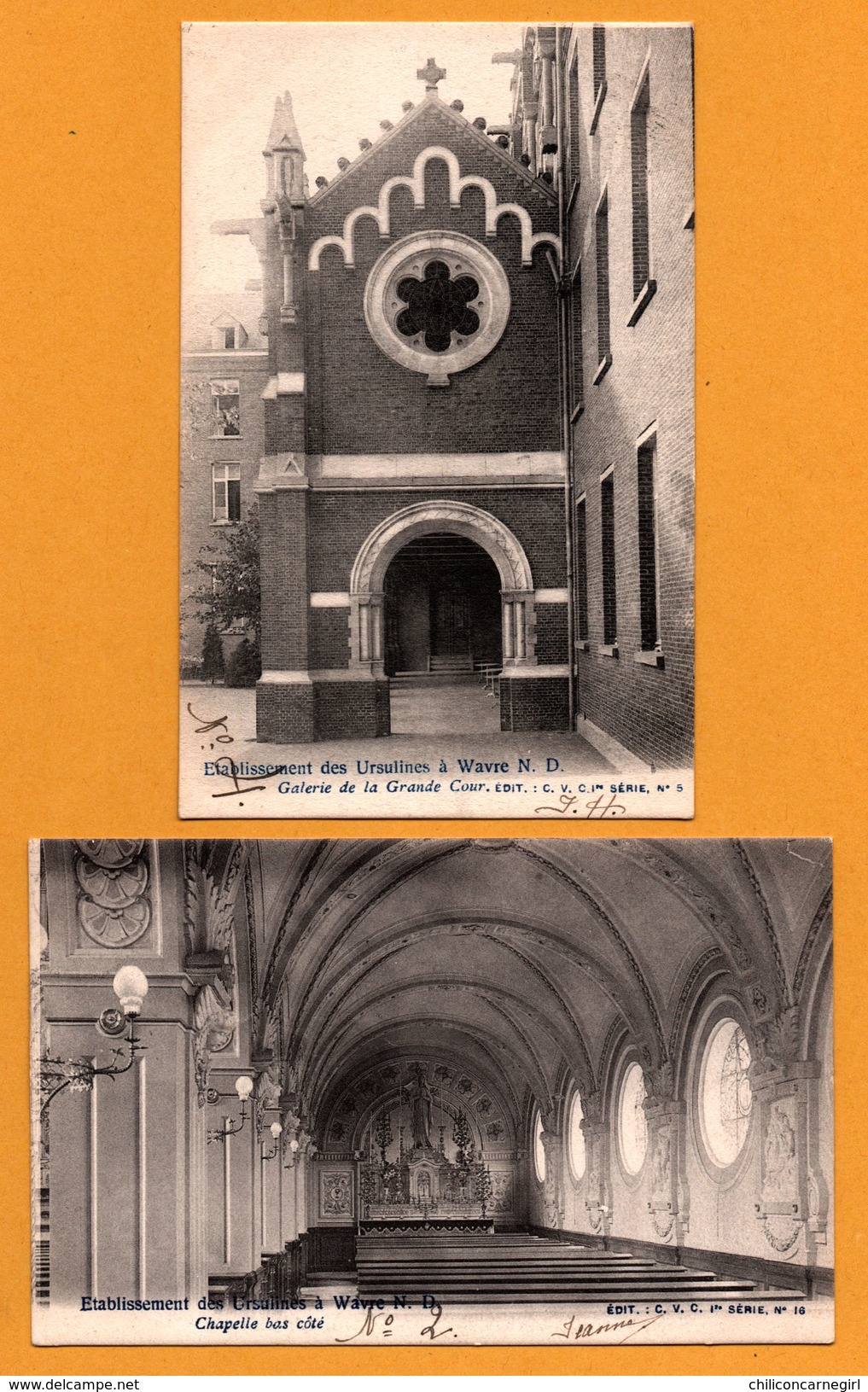 2 Cp - Etablissement Ursulines à Wavre N. D. - Galerie De La Grande Cour - Chapelle Bas Côté - CVC 1ère Série - 1903 - Sint-Katelijne-Waver