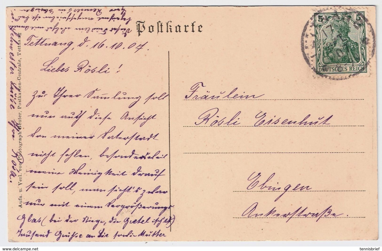 1907, " Tettnang " , Seltene Strassen-Karte !#7437 - Tettnang