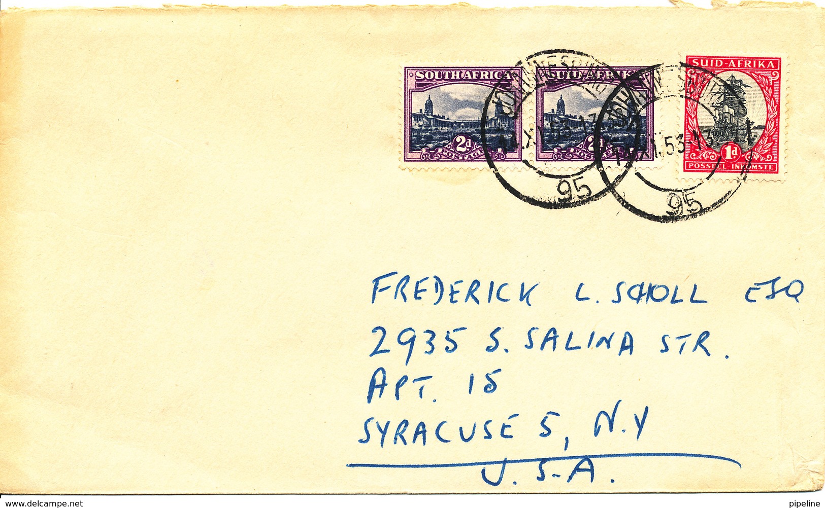 South Africa Cover Sent To USA Johannesburg 14-11-1953 - Brieven En Documenten