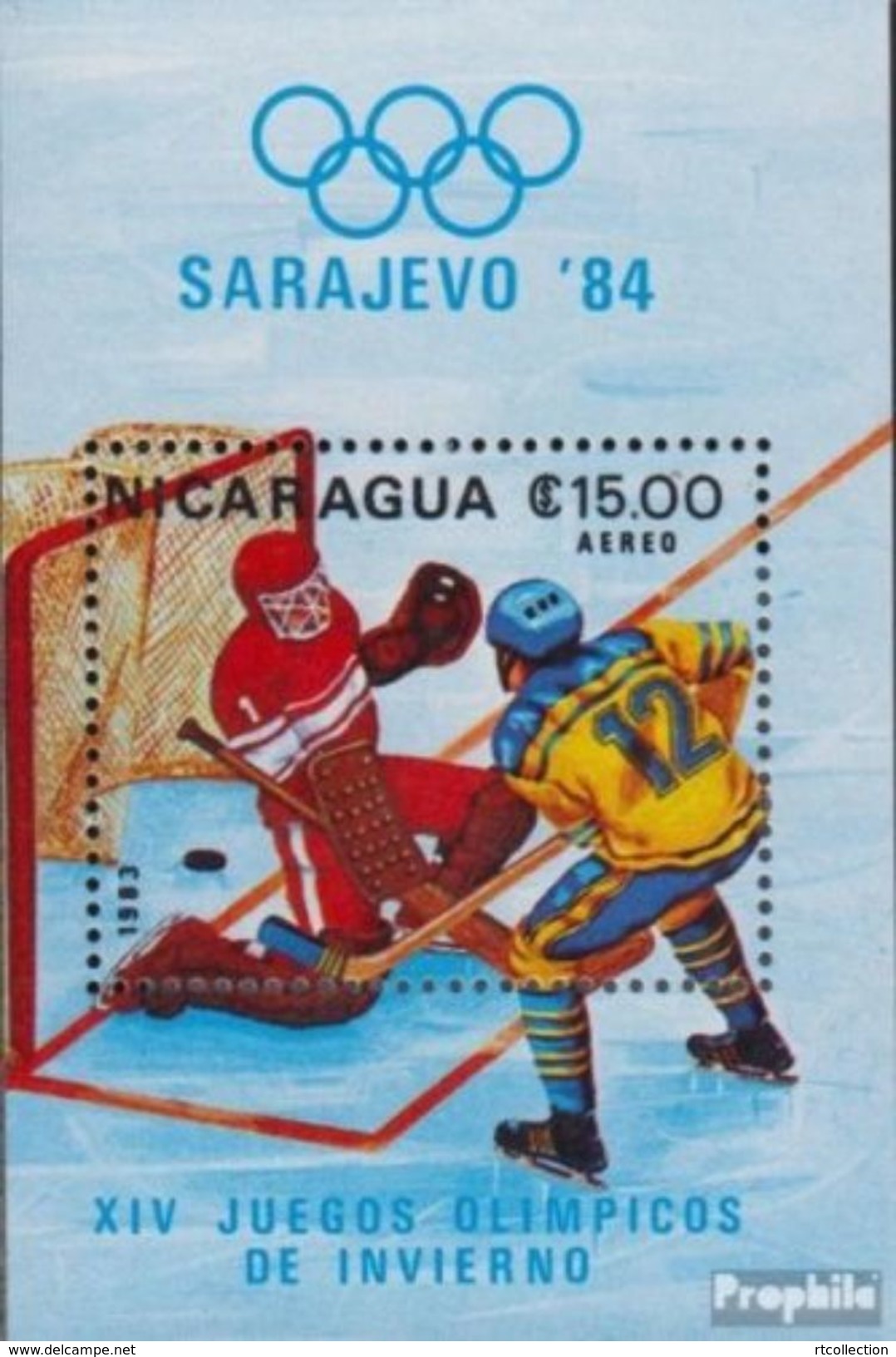 Nicaragua 1983 Winter Olympic Games 1984 Sarajevo Bosnia Herzegovina Sports Ice Hockey Icehockey S/S Stamp MNH Mi BL153 - Winter 1984: Sarajevo