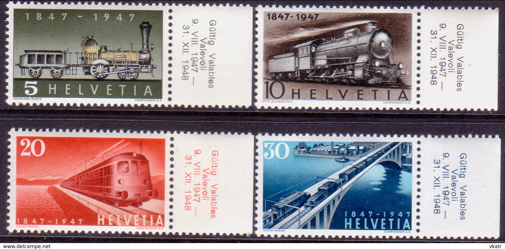 SWITZERLAND 1947 Mi #484-87 Compl.set MNH CV 6€ 100th Anniv Of Swiss Railroads Margins! - Unused Stamps