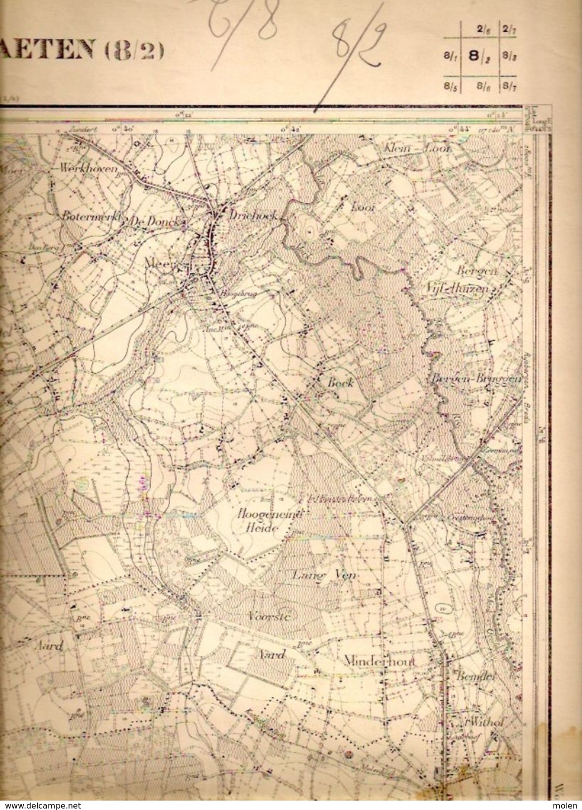 ZEER OUDE MILITAIRE STAFKAART 8/2 Situatie 1871 HOOGSTRATEN MINDERHOUT MEER ACHTEL Heemkunde Geschiedenis S306 - Hoogstraten