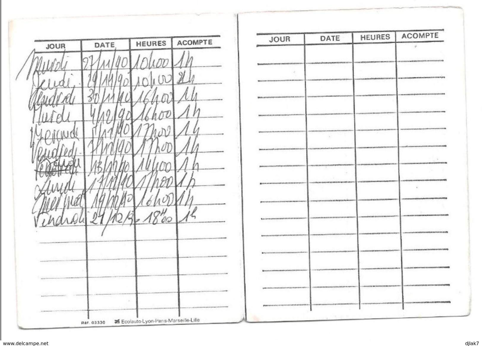 Carte Auto école PICPUS 75012 Paris Avec Horaires De Conduite (Année 1990) - Non Classés