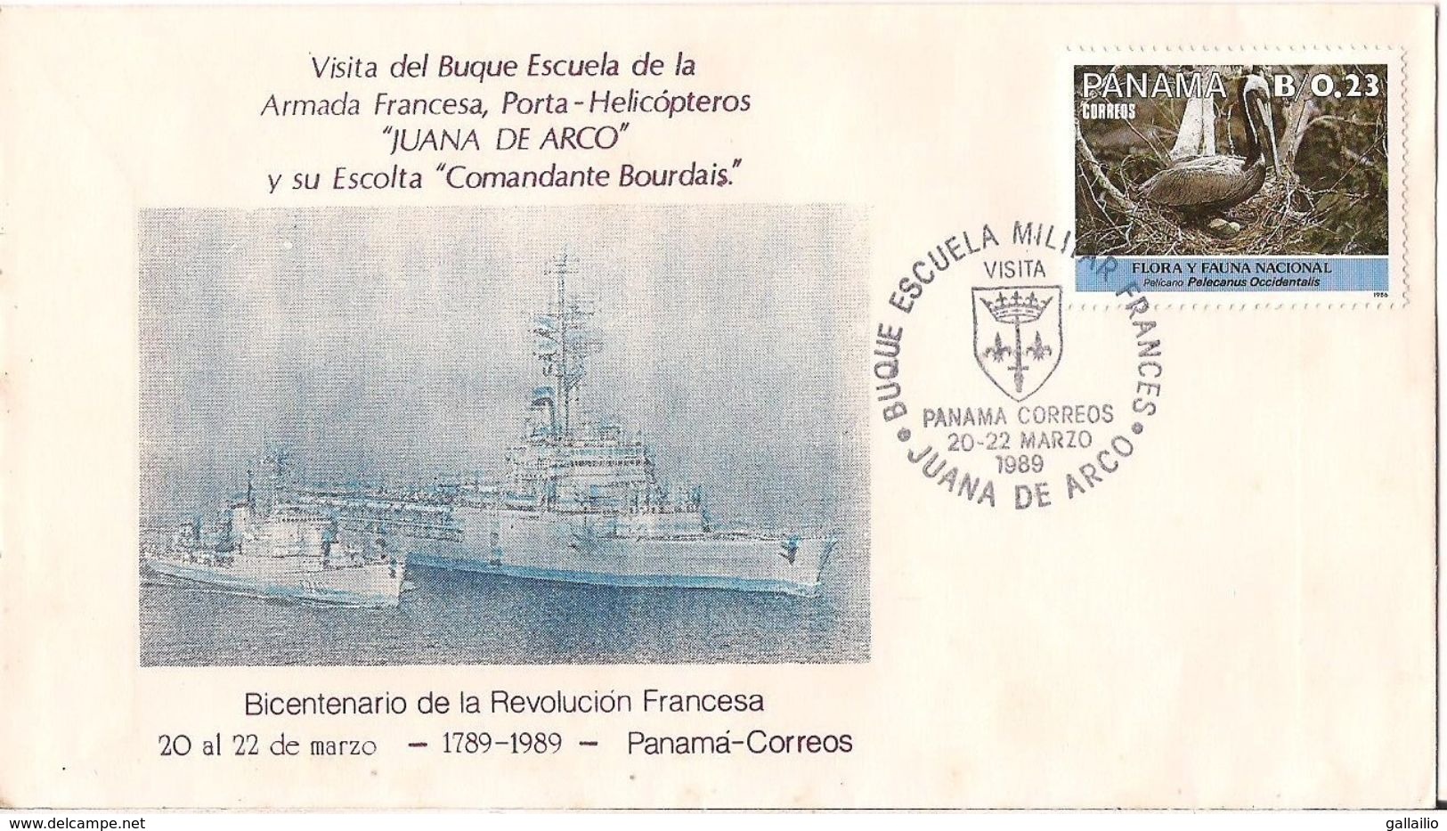 RARE MARCOPHILIE NAVALE LETTRE PANAMA PORTE HELICOPTERE JUANA DE ARCO EX COMMANDNAT BOURDAIS BI CENTENAIRE REVOLUTION - Panama