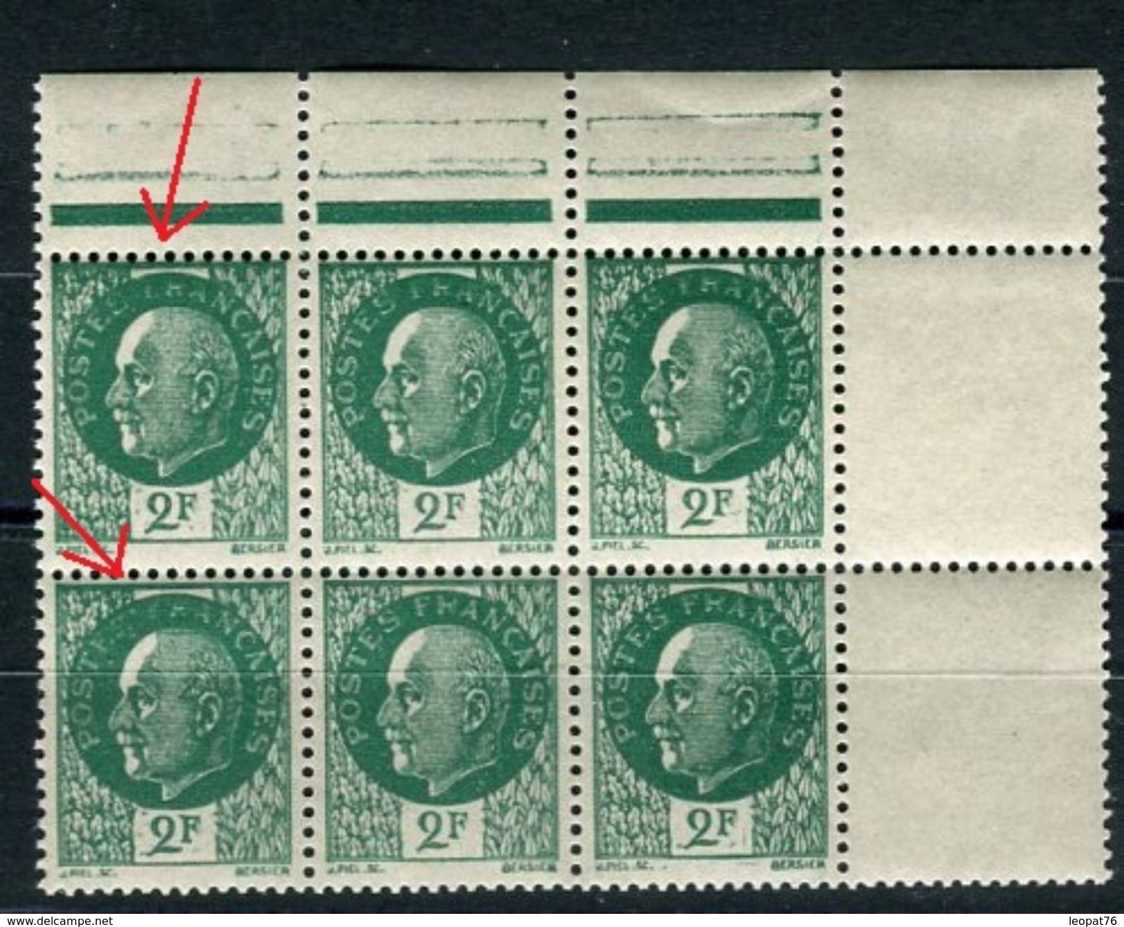 France - 518 Variété 2 Ex Avec Phrase Postes Française Incomplet Dans Bloc De 6, Neufs Luxe - Ref V318 - Unused Stamps