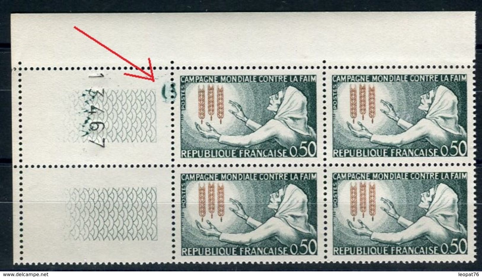 France - N° 1379, Variété Tache D'imprimerie Affectant Une Valeur Dans Un Bloc De 4  Neufs Luxe - Ref V322 - Unused Stamps