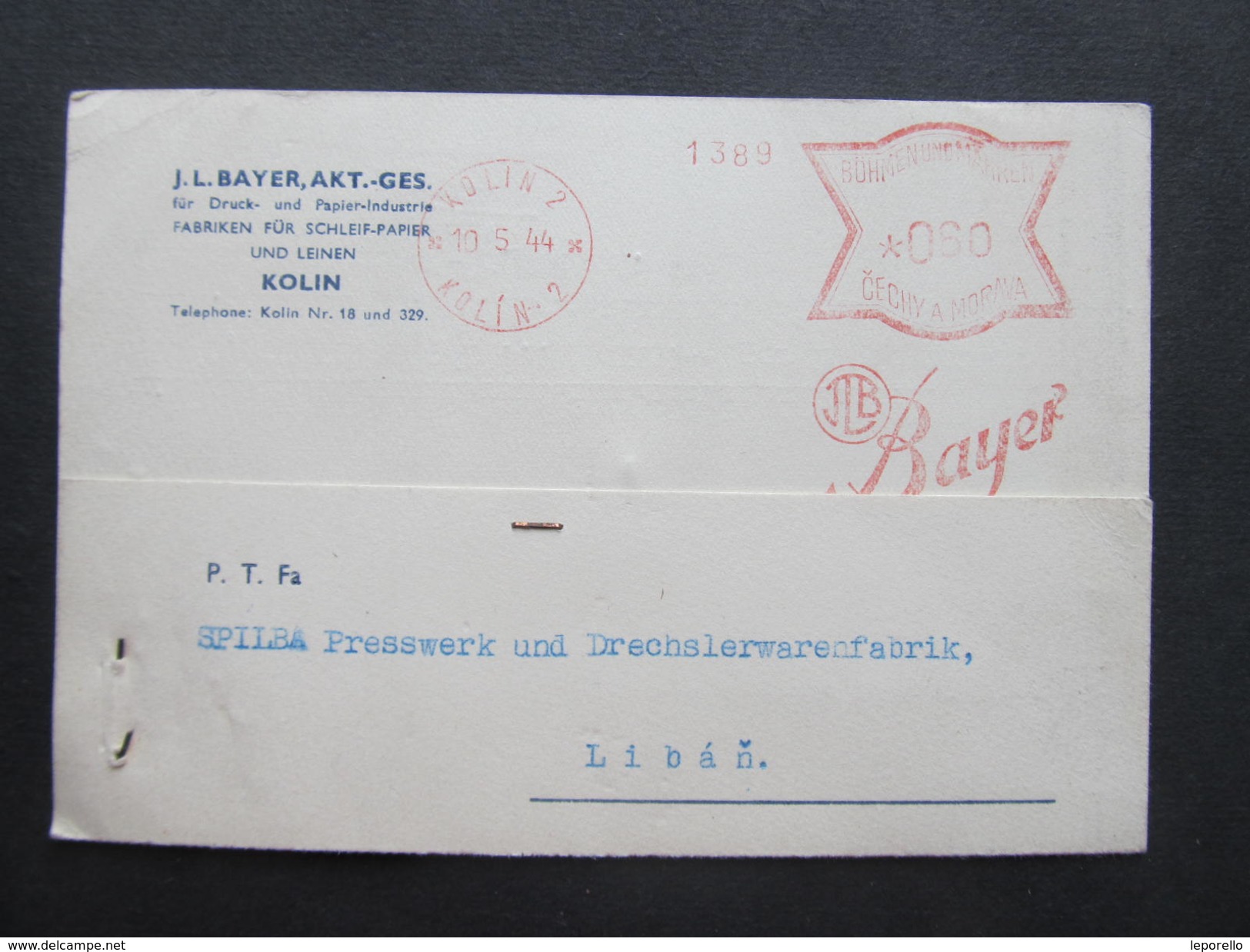 BRIEF Kolin 1944 Bayer   Frankotype Freistempel Postfreistempel /// N8218 - Briefe U. Dokumente