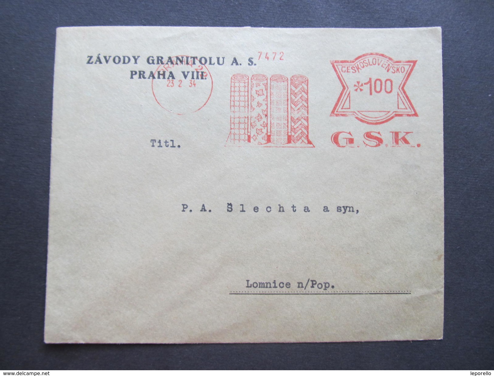 BRIEF Praha 22 GSK Teppich 1934  Frankotype Freistempel Postfreistempel /// N8249 - Briefe U. Dokumente